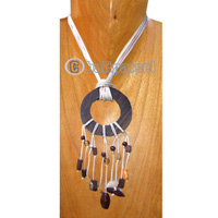 Necklaces, Handmade From Cotton String, Sono Wood And Glass Beads