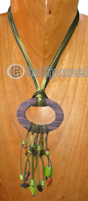Necklaces, Handmade From Cotton String, Sono Wood And Glass Beads