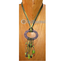 Necklaces, Handmade From Cotton String, Sono Wood And Glass Beads