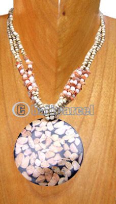 Necklaces, Handmade From Glass Beads, Resin Inlaid With Stone.