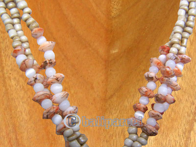 Necklaces, Handmade From Glass Beads, Resin Inlaid With Stone.