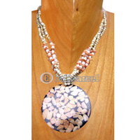 Necklaces, Handmade From Glass Beads, Resin Inlaid With Stone.