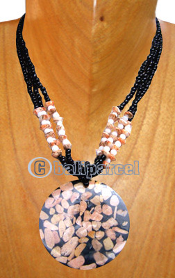 Necklaces, Handmade From Glass Beads, Resin Inlaid With Stone.