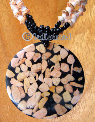 Necklaces, Handmade From Glass Beads, Resin Inlaid With Stone.