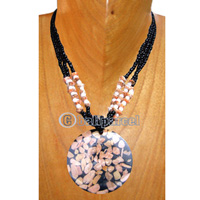 Necklaces, Handmade From Glass Beads, Resin Inlaid With Stone.