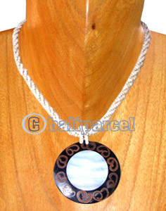 Necklaces, Handmade From Glass Beads, Resin Inlaid With Shell.