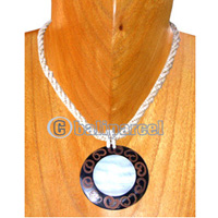 Necklaces, Handmade From Glass Beads, Resin Inlaid With Shell.