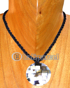 Necklaces, Handmade From Glass Beads, Resin Inlaid With Shell.