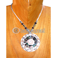 Necklaces, Handmade From Resin Inlaid With Shell & Shiva Eye, Wooden & Metal Beads