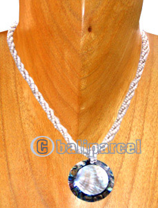 Necklaces, Handmade From Resin Inlaid With Shell, Glass Beads.