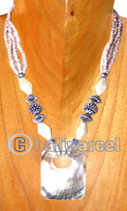 Necklaces, Handmade From Shell, Glass & Metal Beads With Resin.