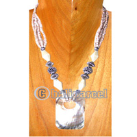 Necklaces, Handmade From Shell, Glass & Metal Beads With Resin.