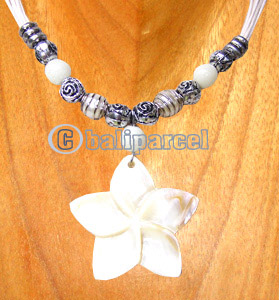 Necklaces, Handmade From Glassbead, Shell And Catton String.