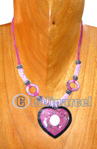 Necklaces, Handmade From Resin Inlaid With Shell & Shiva Eye, Glassbead And Cotton String