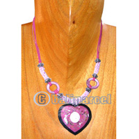Necklaces, Handmade From Resin Inlaid With Shell & Shiva Eye, Glassbead And Cotton String