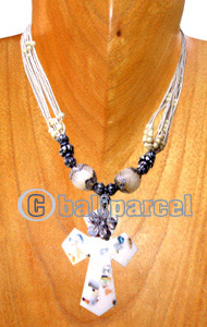 Necklaces, Handmade From Resin Inlaid With Shell, Glass & Metal Beads, Cotton String