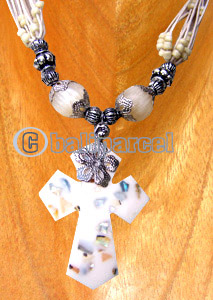 Necklaces, Handmade From Resin Inlaid With Shell, Glass & Metal Beads, Cotton String