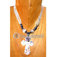 Necklaces, Handmade From Resin Inlaid With Shell, Glass & Metal Beads, Cotton String