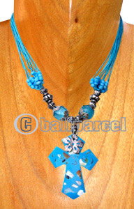 Necklaces, Handmade From Resin Inlaid With Shell, Glass & Metal Beads, Cotton String