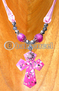 Necklaces, Handmade From Resin Inlaid With Shell, Glass & Metal Beads, Cotton String