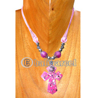 Necklaces, Handmade From Resin Inlaid With Shell, Glass & Metal Beads, Cotton String