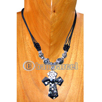 Necklaces, Handmade From Resin Inlaid With Shell, Glass Beads, Cotton String.