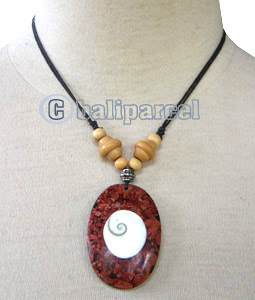 Necklaces, Handmade From Resin Inlaid With Shell & Shiva Eye, Wooden Beads
