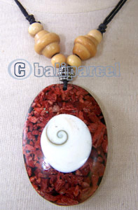 Necklaces, Handmade From Resin Inlaid With Shell & Shiva Eye, Wooden Beads