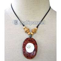 Necklaces, Handmade From Resin Inlaid With Shell & Shiva Eye, Wooden Beads
