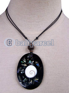 Necklaces, Handmade From Resin Inlaid With Shell & Shiva Eye, Wooden Beads.