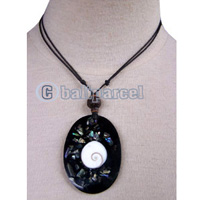 Necklaces, Handmade From Resin Inlaid With Shell & Shiva Eye, Wooden Beads.