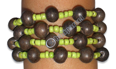 Bracelet, Handmade From Wooden And Glass Beads.