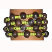 Bracelet, Handmade From Wooden And Glass Beads.