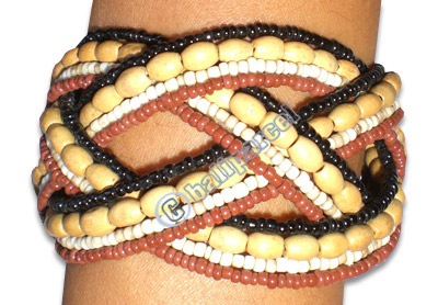 Bracelet, Handmade From Wooden And Glass Beads.