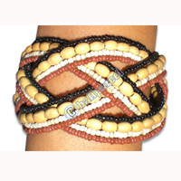 Bracelet, Handmade From Wooden And Glass Beads.