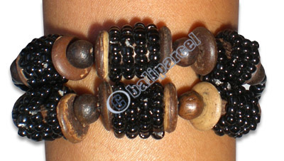Bracelet, Handmade From Wooden And Glass Beads.
