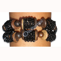 Bracelet, Handmade From Wooden And Glass Beads.
