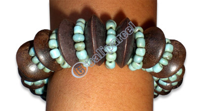 Bracelet, Handmade From Sono Wood And Glass Beads.