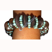 Bracelet, Handmade From Sono Wood And Glass Beads.