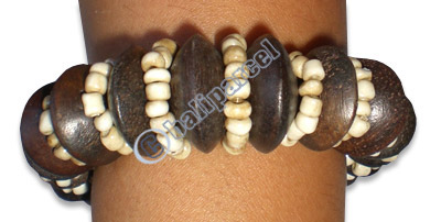 Bracelet, Handmade From Sono Wood And Glass Beads.