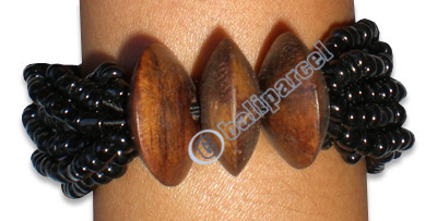 Bracelet, Handmade From Sono Wood And Glass Beads.