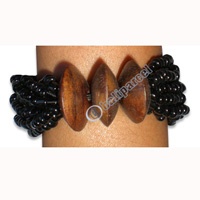 Bracelet, Handmade From Sono Wood And Glass Beads.
