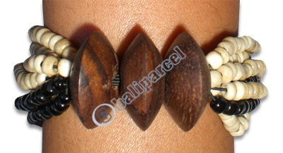 Bracelet, Handmade From Sono Wood And Glass Beads.