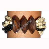 Bracelet, Handmade From Sono Wood And Glass Beads.