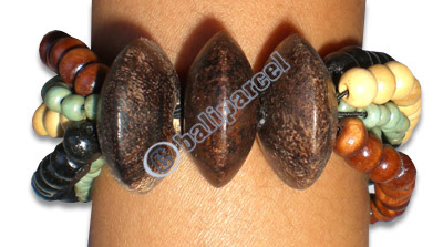 Bracelet, Handmade From Sono Wood And Glass Beads.