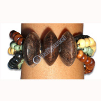 Bracelet, Handmade From Sono Wood And Glass Beads.
