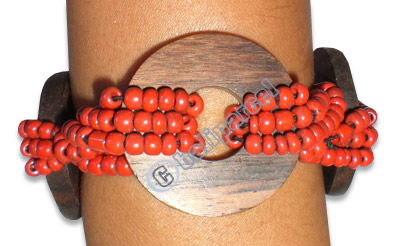 Bracelet, Handmade From Sono Wood And Glass Beads.
