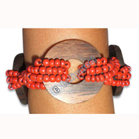 Bracelet, Handmade From Sono Wood And Glass Beads.