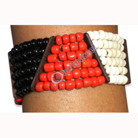 Bracelet, Handmade From Sono Wood And Glass Beads.