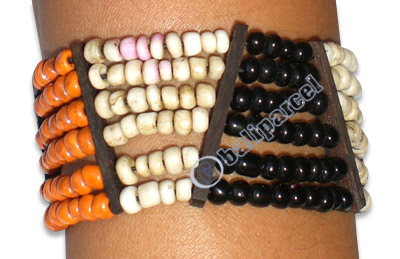 Bracelet, Handmade From Sono Wood And Glass Beads.